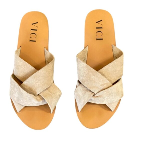 VICI Poolside Faux Suede Criss Cross Sandal Slides Women’s Sz 6 #337E - Picture 1 of 7